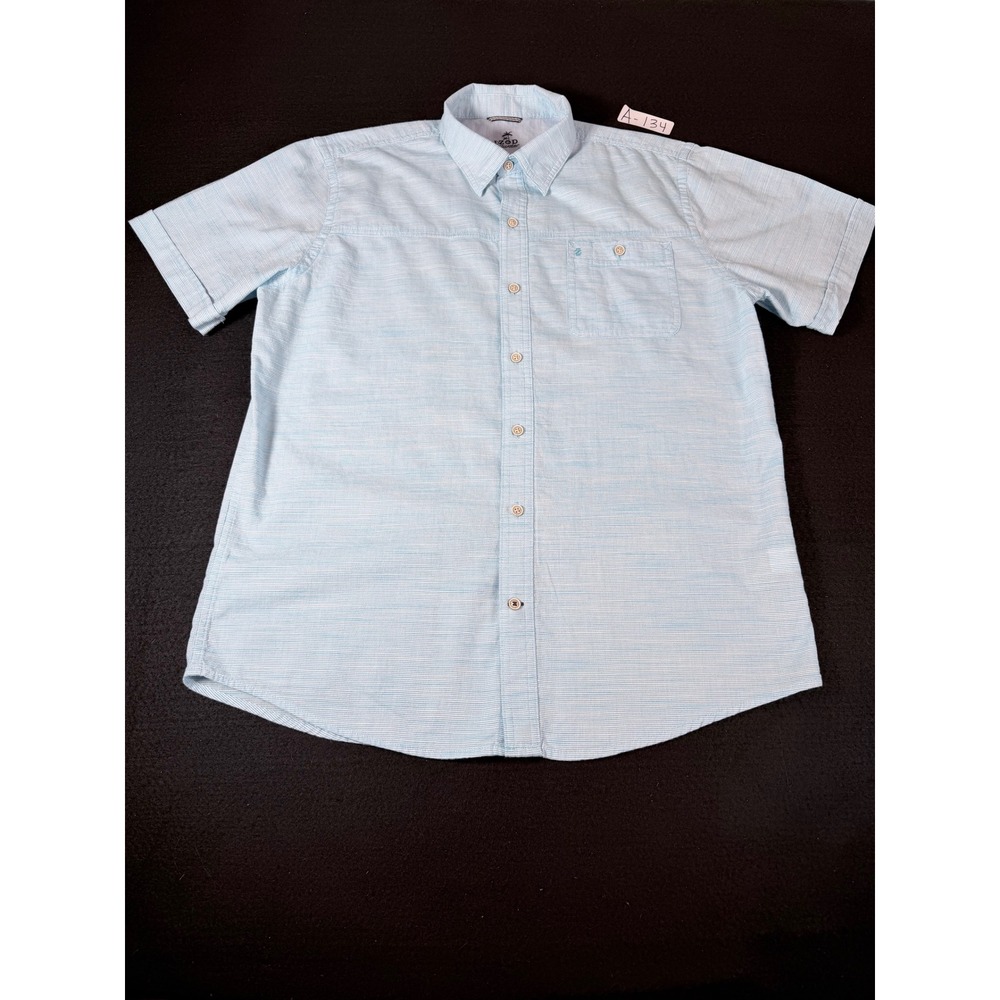 IZOD Saltwater Mens Large Blue Striped Short Sleeve Cotton Button Down Shirt
